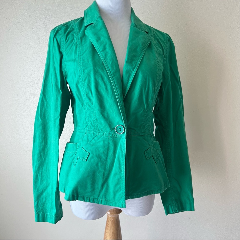 Cabi Emerald Green Cotton Twill Blazer Jacket Women's‎ Size Small Single But ton